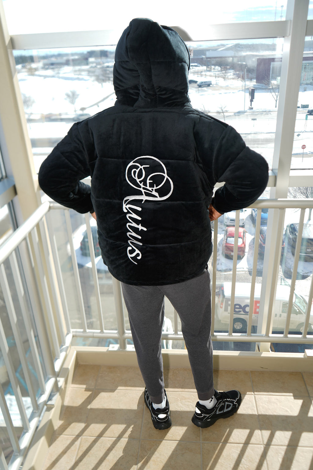 Velvet Black Puffer Coat